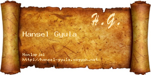 Hansel Gyula névjegykártya